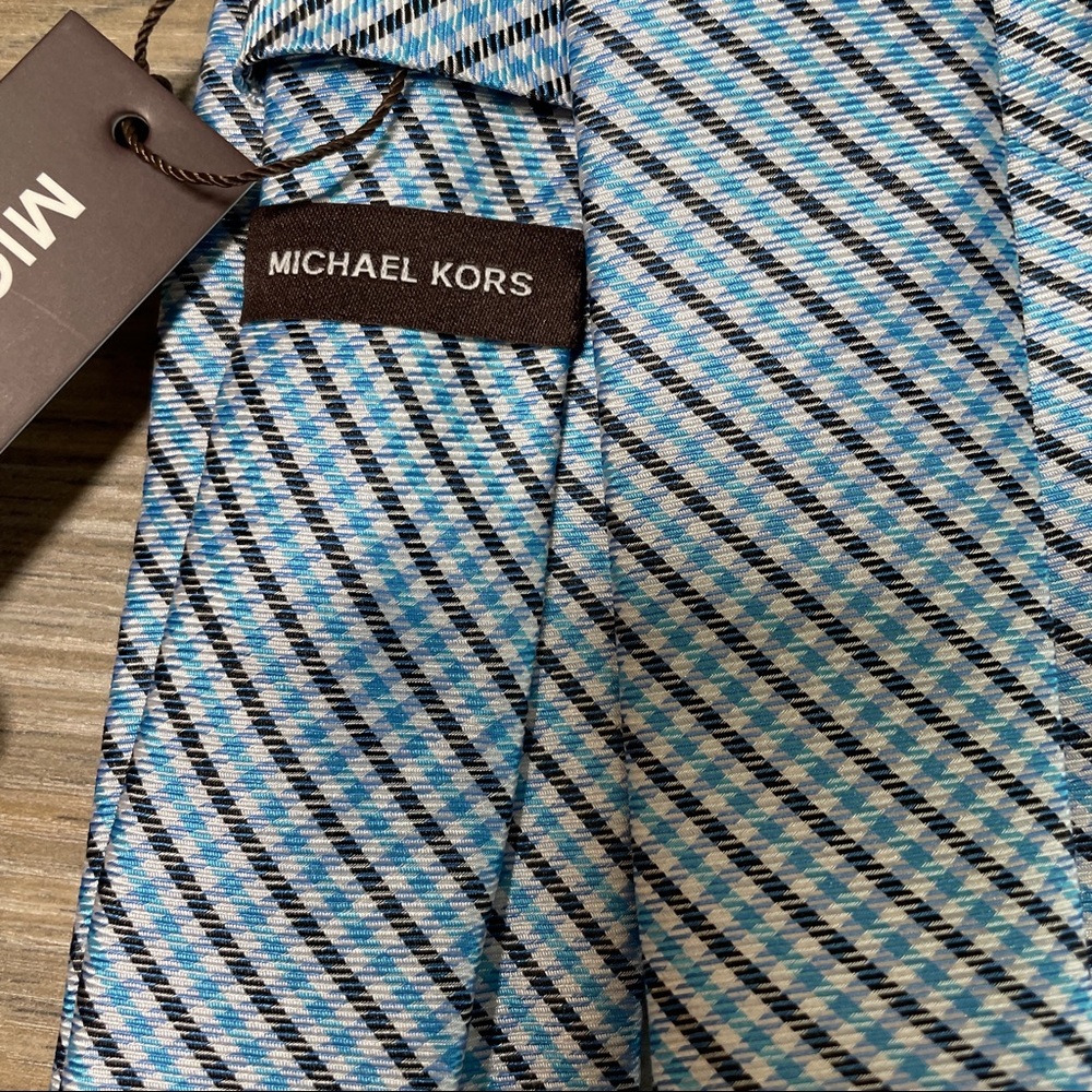 Michael Kors Blue Silk Neck Ties Plaid Polka Dot - Picture 6 of 9